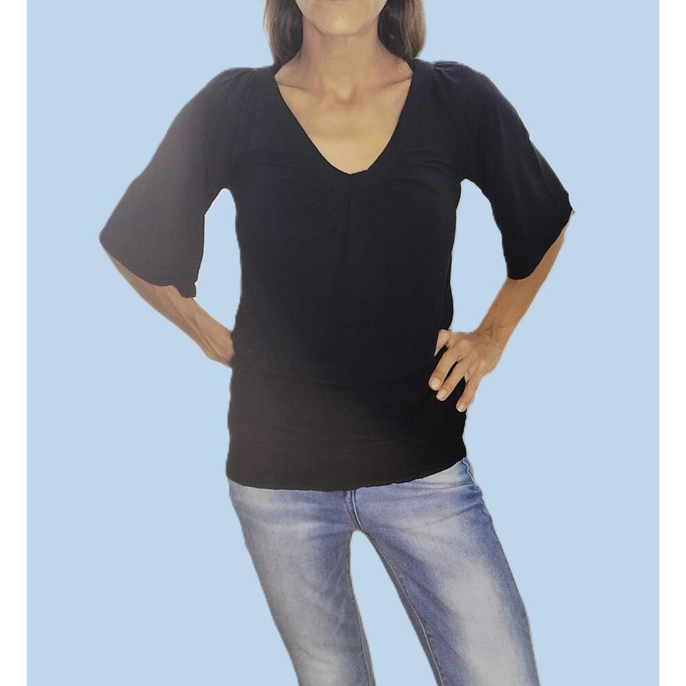 Mudd ~ Black Boho Y2K Deep V-Neck Elastic Hem Top ~ Size Small